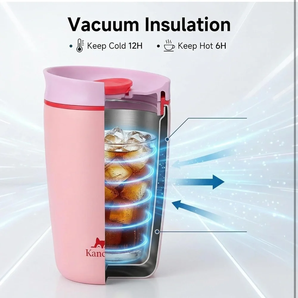 12 oz Travel insulated Tumbler with lid slider. Stainless steel coffee tumbler